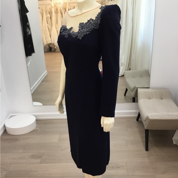 SAMPLE SALE! Tarik Ediz: Blue Asymmetrical Short Dress - Picture 2 of 4